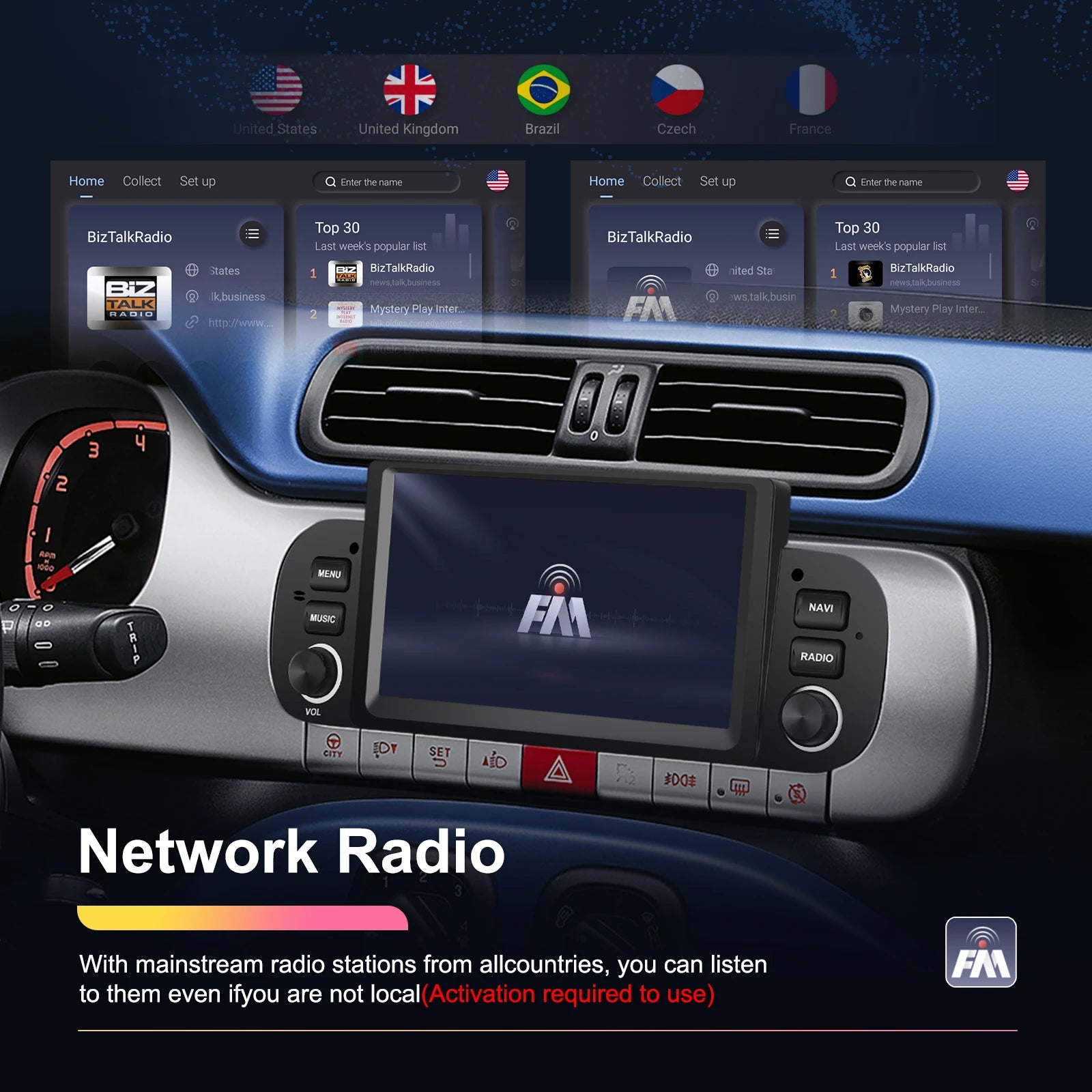 Podofo 6.2'' CarPlay Android Auto Car Stereo Radio 2+64G Multimedia Player With FM GPS Bluetooth WIFI For FIAT PANDA 2013-2020