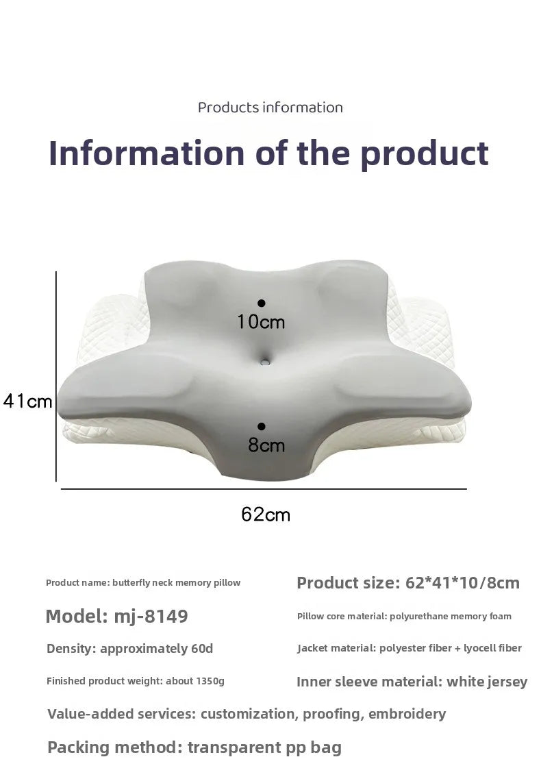 Butterfly Shape Memory Foam Pillow Ergonomic Design for Neck Pain Relief Back Side Sleepers Cervical Pillow Sleep Relaxation