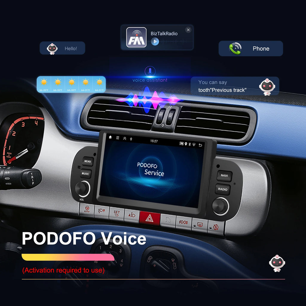 Podofo 6.2'' CarPlay Android Auto Car Stereo Radio 2+64G Multimedia Player With FM GPS Bluetooth WIFI For FIAT PANDA 2013-2020