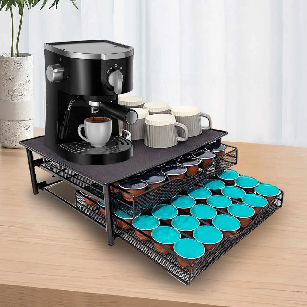 Dolce Gusto Coffee Capsule Holder 72 Pods Double Drawer Metal Storage Organizer with Coffee Machine Stand for Kitchen Office