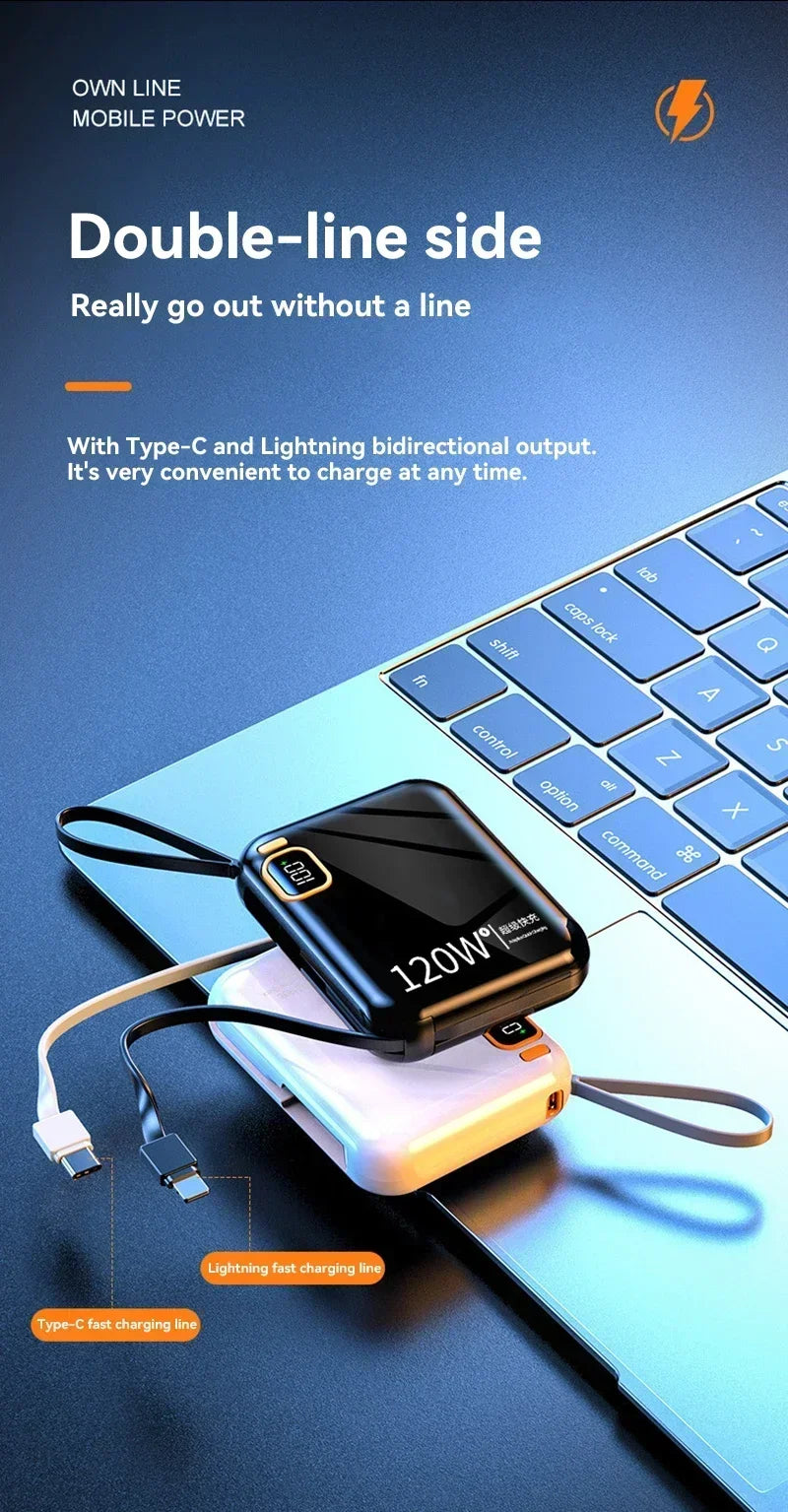100000mAh 120W Portable Power Bank High Capacity Cable Two-way Fast Charging Mini Powerbank For Xiaomi IPhone Samsung ﻿2025 New
