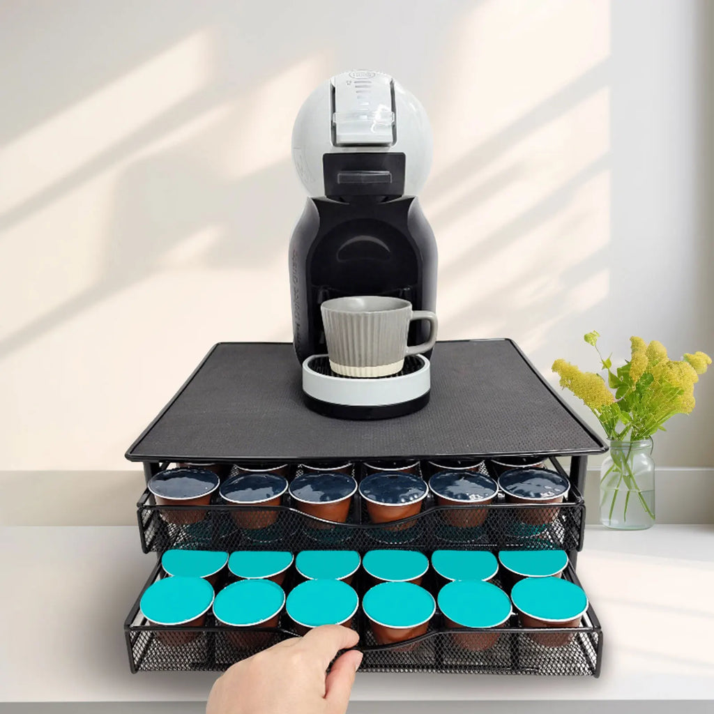 Dolce Gusto Coffee Capsule Holder 72 Pods Double Drawer Metal Storage Organizer with Coffee Machine Stand for Kitchen Office