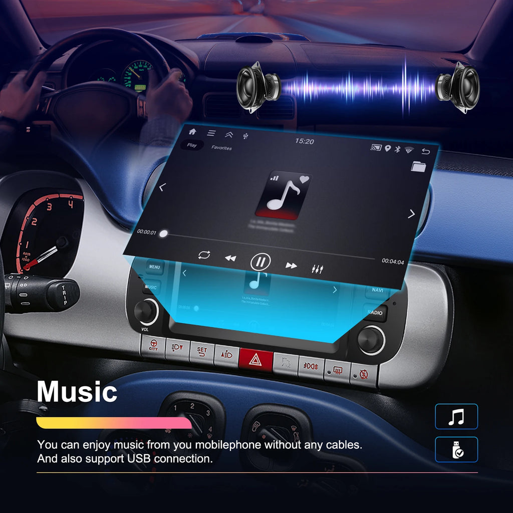 Podofo 6.2'' CarPlay Android Auto Car Stereo Radio 2+64G Multimedia Player With FM GPS Bluetooth WIFI For FIAT PANDA 2013-2020