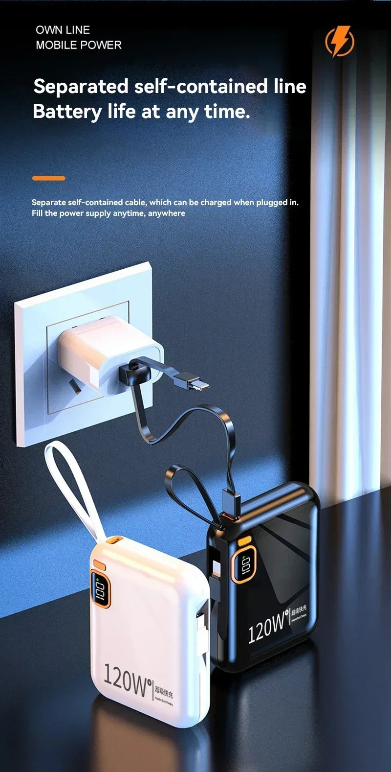 100000mAh 120W Portable Power Bank High Capacity Cable Two-way Fast Charging Mini Powerbank For Xiaomi IPhone Samsung ﻿2025 New