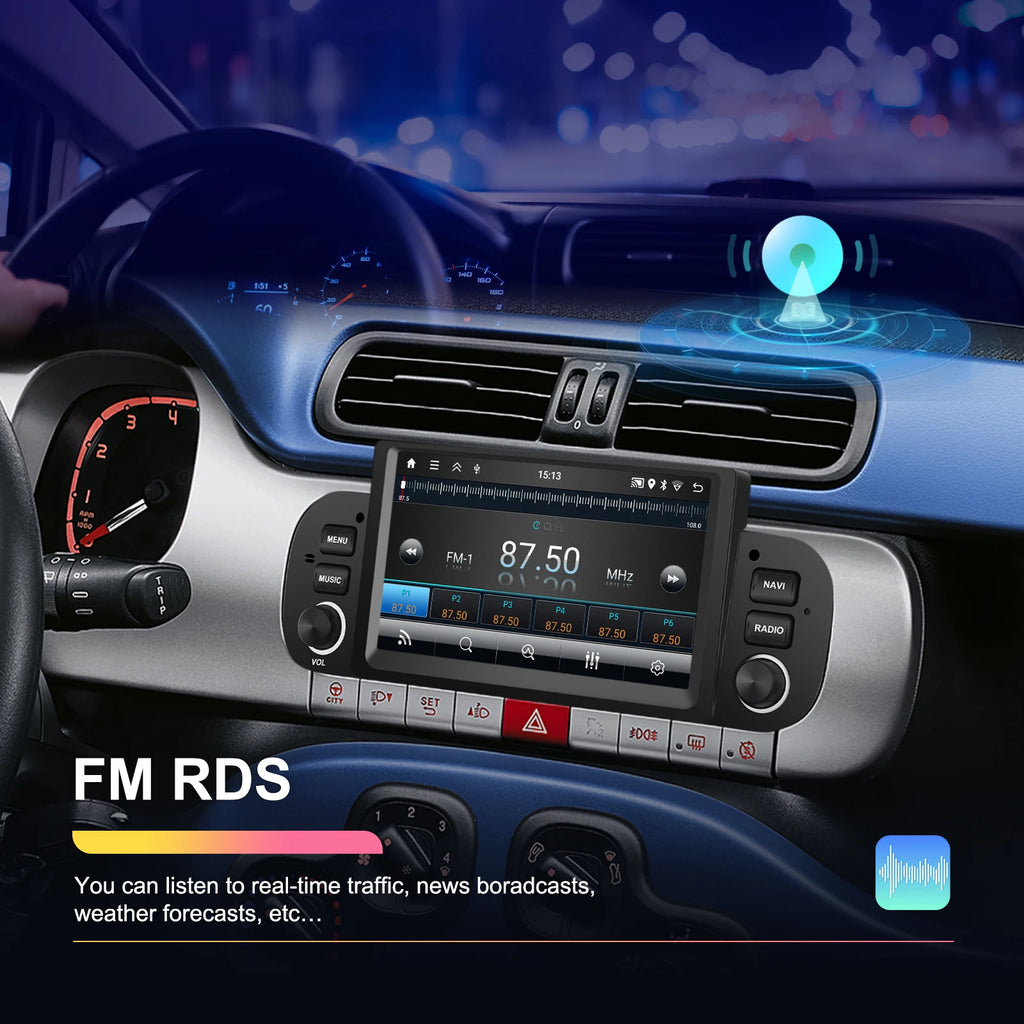 Podofo 6.2'' CarPlay Android Auto Car Stereo Radio 2+64G Multimedia Player With FM GPS Bluetooth WIFI For FIAT PANDA 2013-2020
