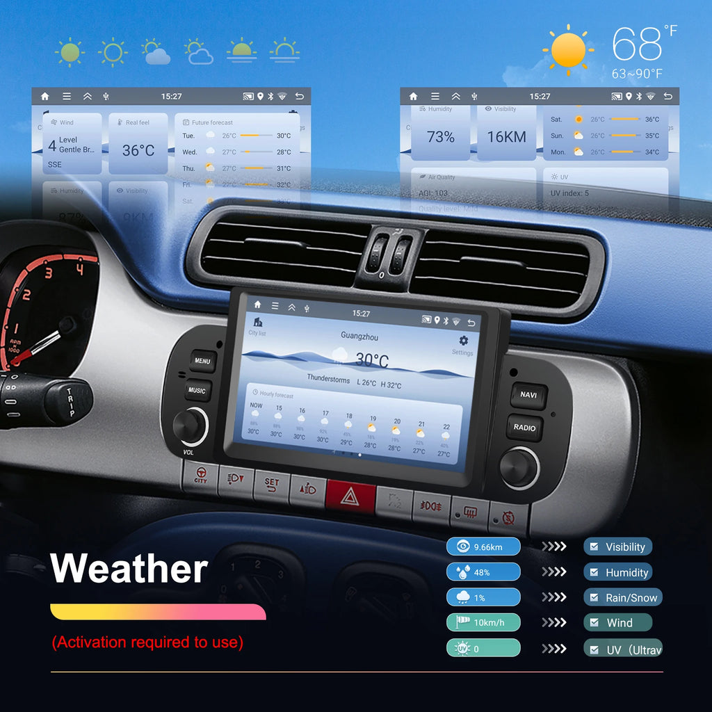 Podofo 6.2'' CarPlay Android Auto Car Stereo Radio 2+64G Multimedia Player With FM GPS Bluetooth WIFI For FIAT PANDA 2013-2020